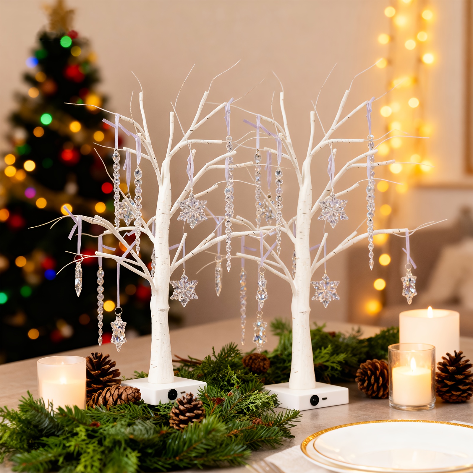 Lighting Decor Home - Pair of Snowflake Birch, Holiday Table