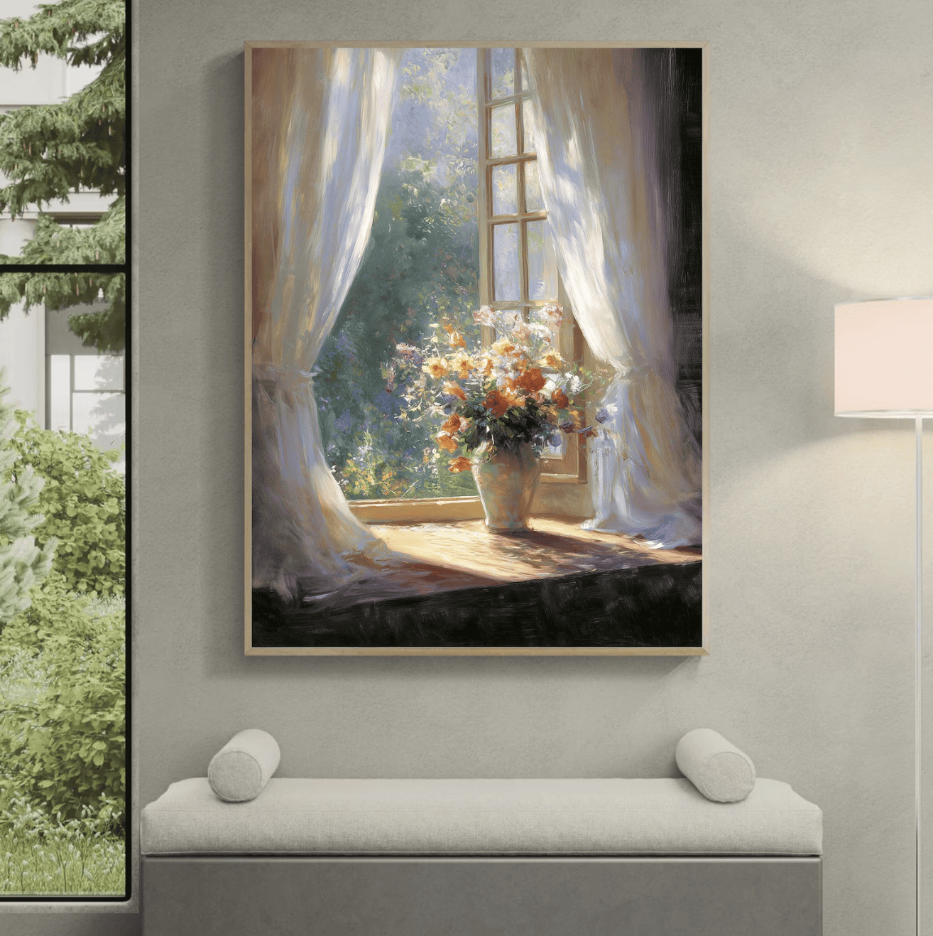 Kitchen Decor Lighting - Window Floral Bouquet Canvas Prints Posters