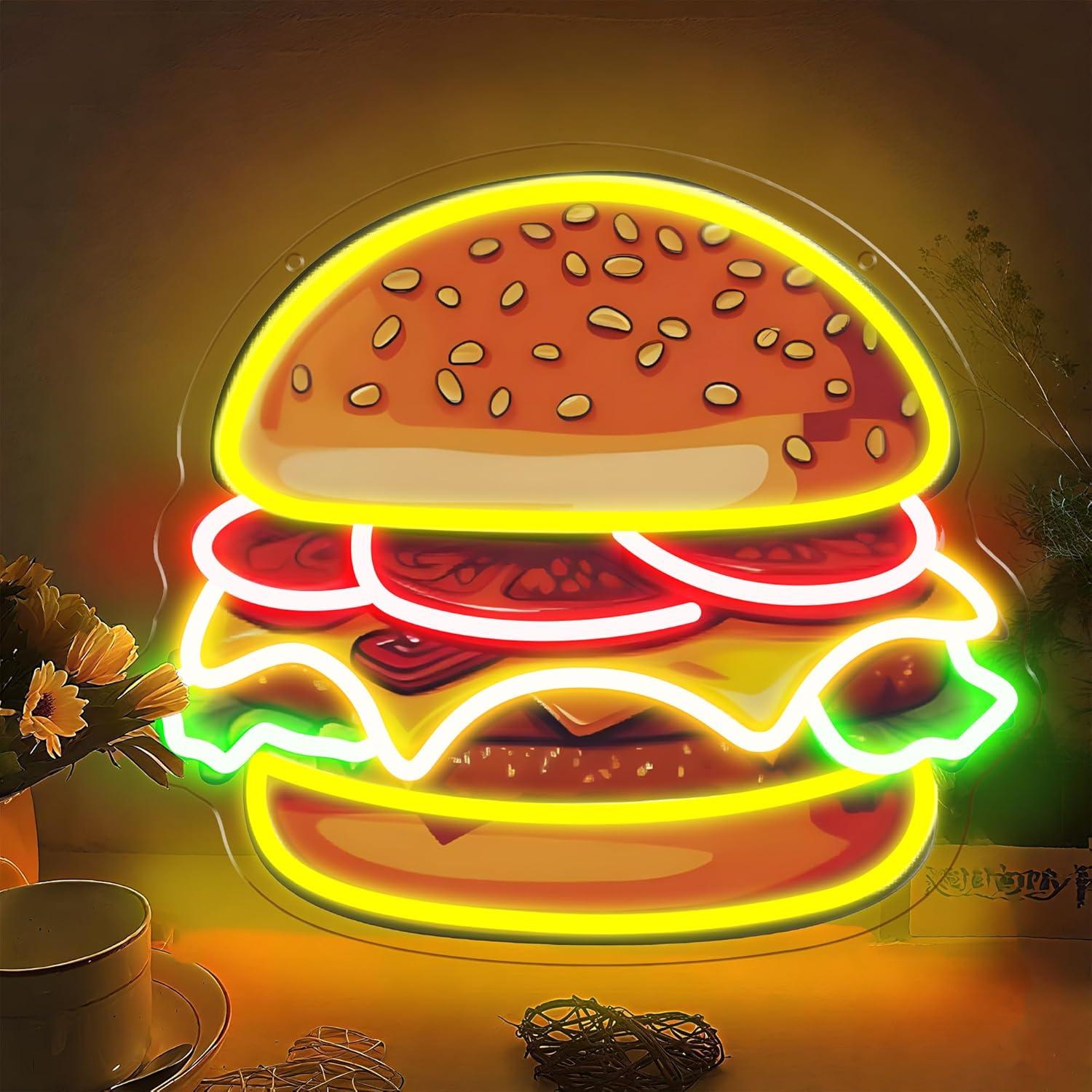 Burger Neon Sign LED Hamburger – обзор и цена Kitchen Decor Lighting