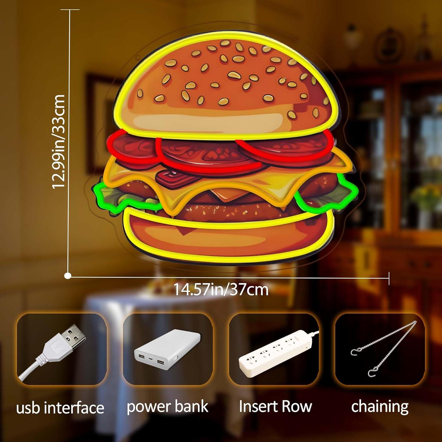 Burger Neon Sign LED Hamburger – обзор и цена Kitchen Decor Lighting