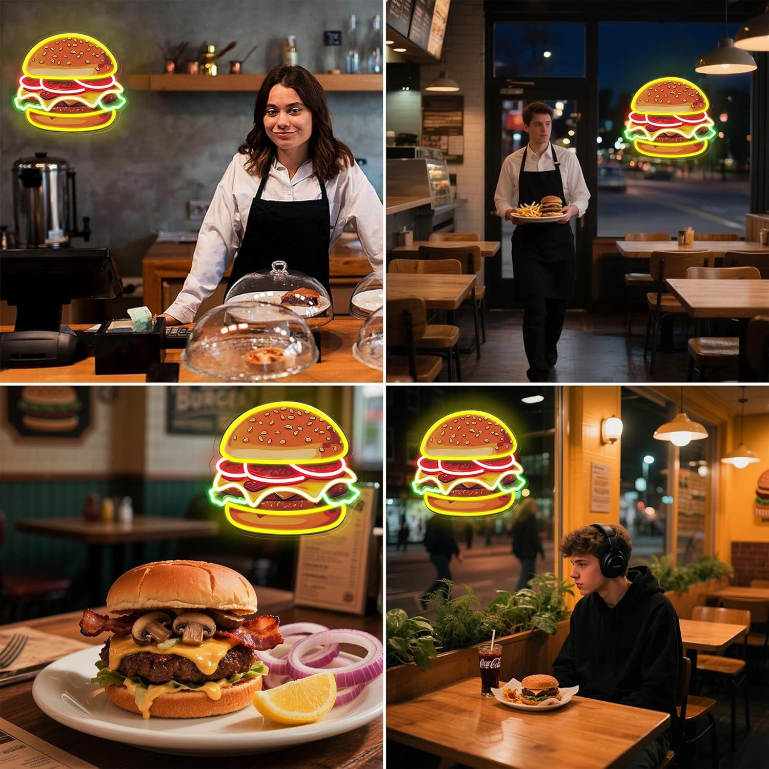 Burger Neon Sign LED Hamburger – обзор и цена Kitchen Decor Lighting